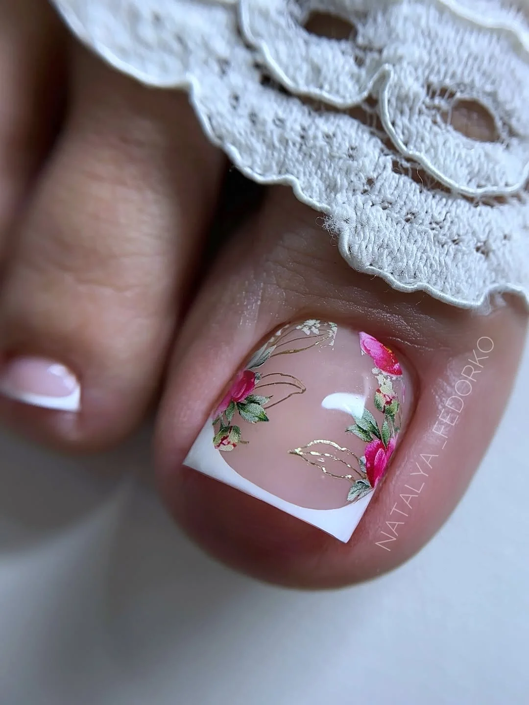 july toe nails design - summer ideas 2026 Delicate Garden Blooms with Modern French Details