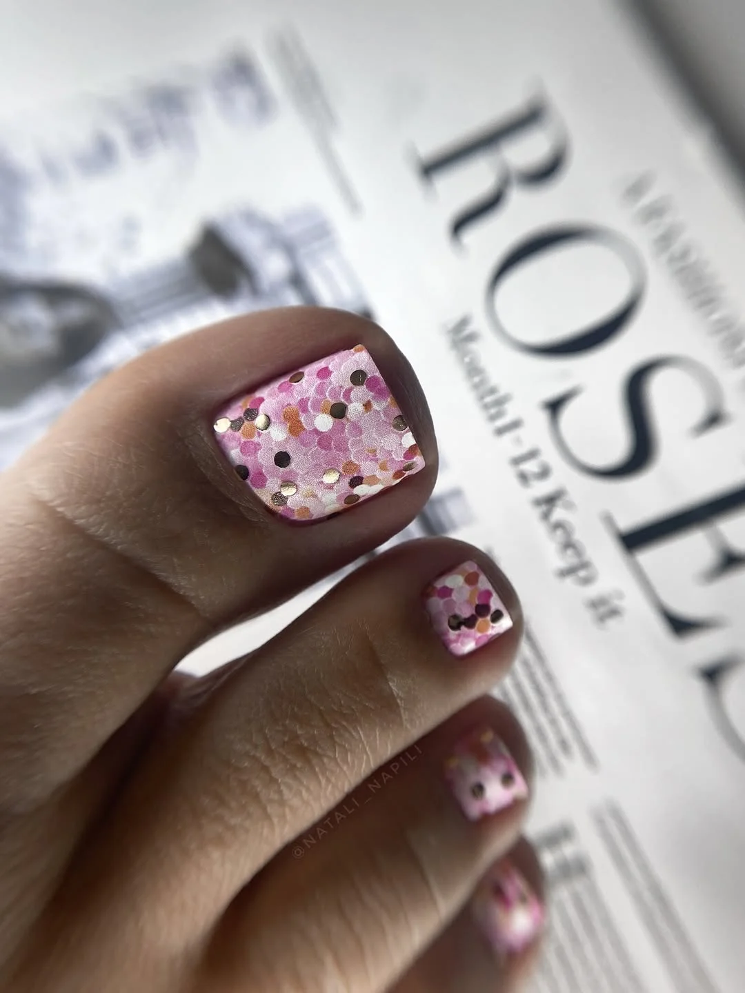 june pedicure ideas 2026 Pink Confetti Pedicure for Playful June Days