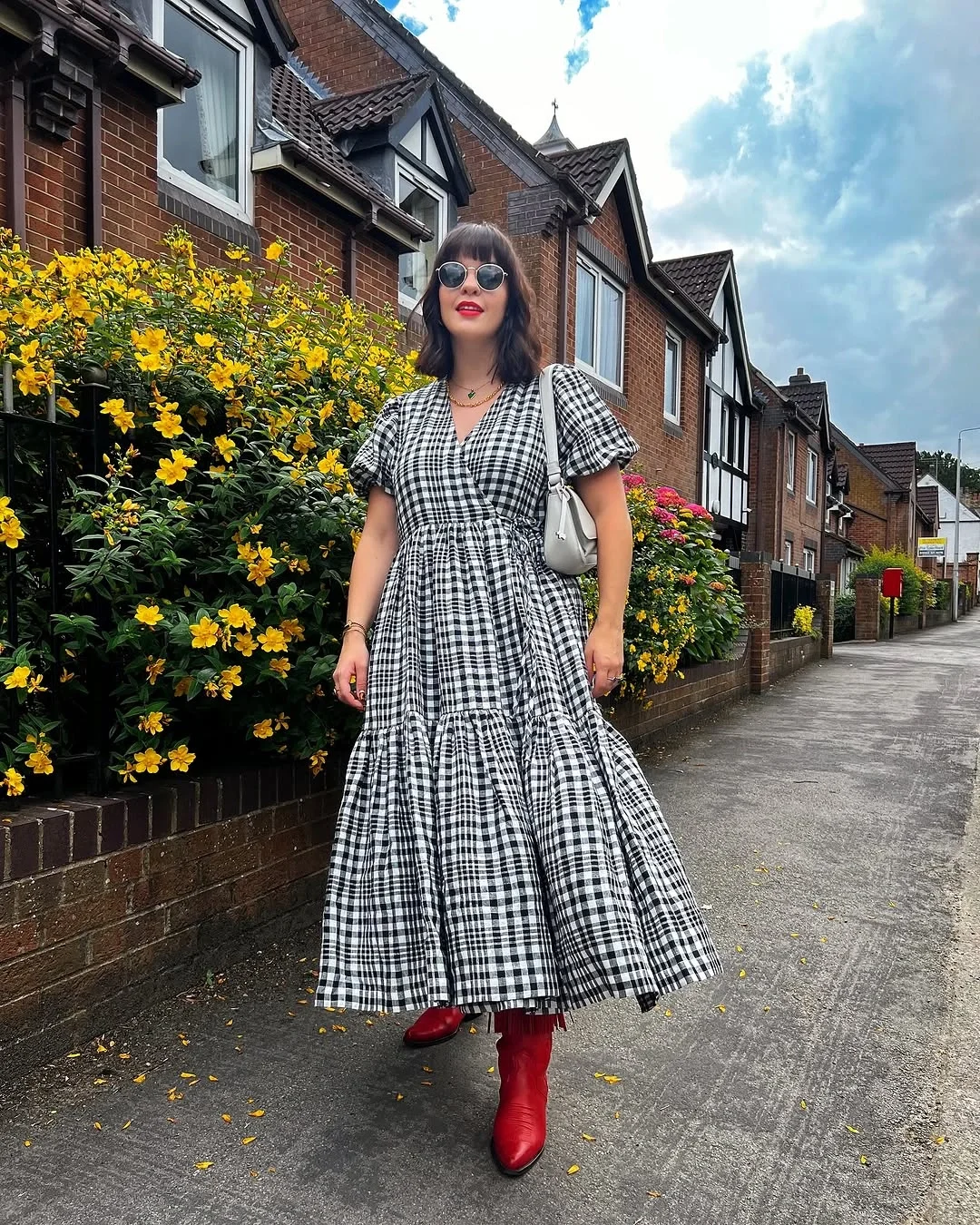midsize fall fashion outfits 2026 Gingham Dresses With Bold Autumn Boots