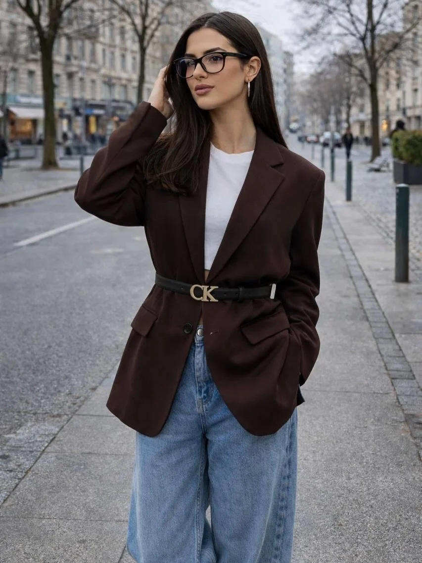 modern fall fashion aesthetic 2026 The Belted Blazer and Relaxed Denim Formula