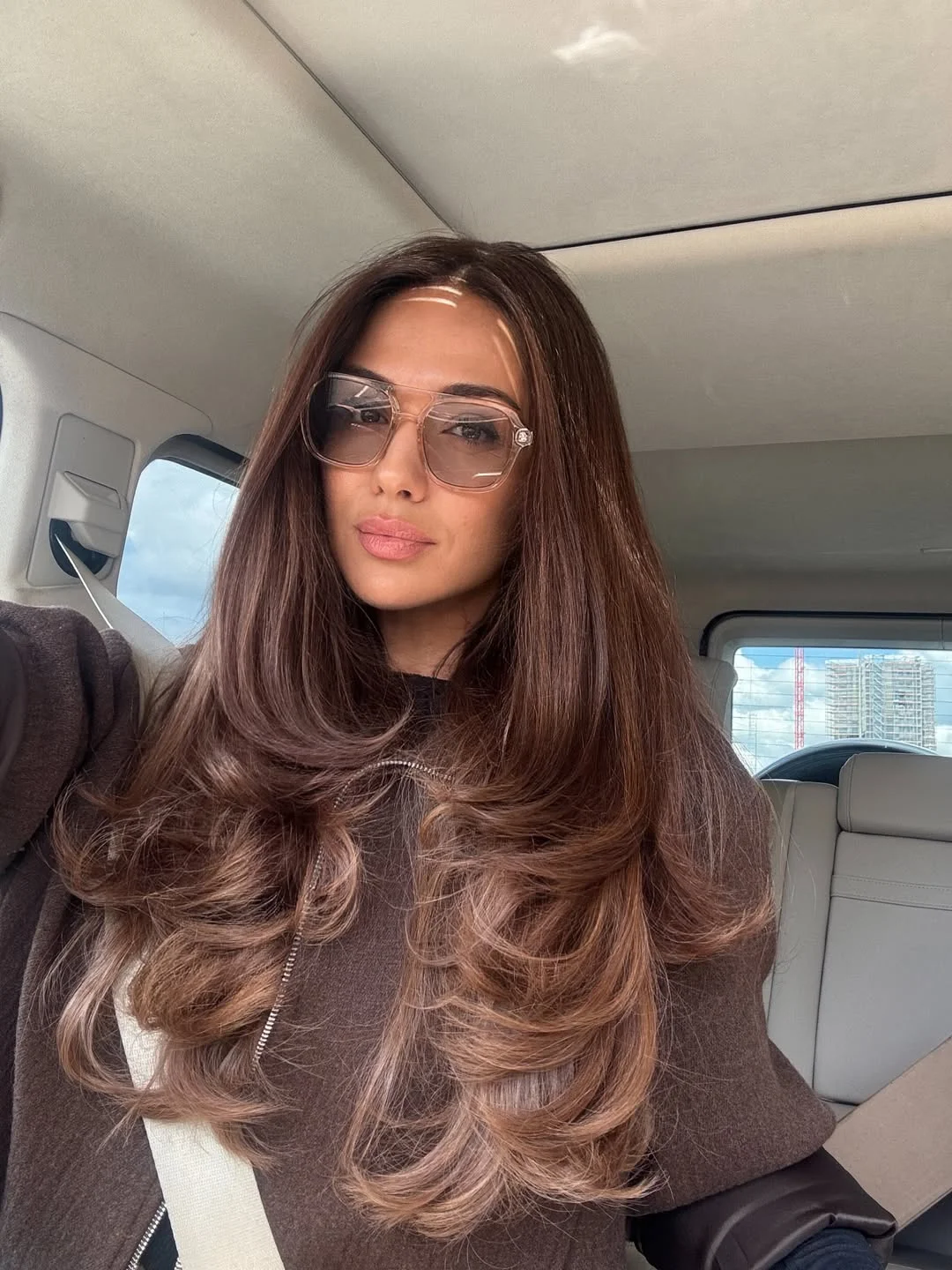 modern july hair colour ideas 2026 Glossy Chocolate Layers with Soft Dimension