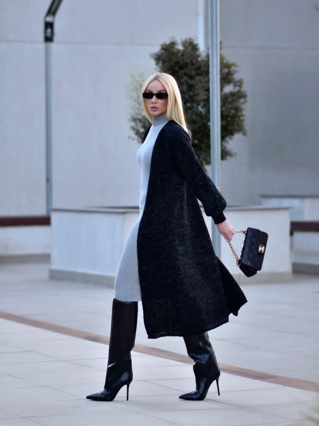 nice fall outfits for dinner 2026 Monochrome Knit Elegance With Statement Boots