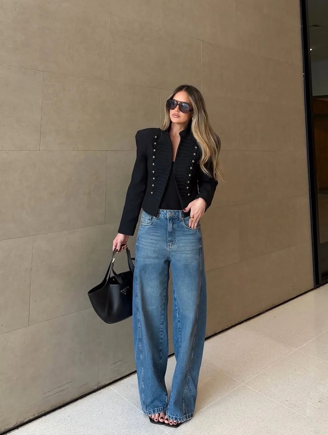 nice fall outfits for dinner 2026 Structured Black Jacket And Relaxed Denim Sophistication