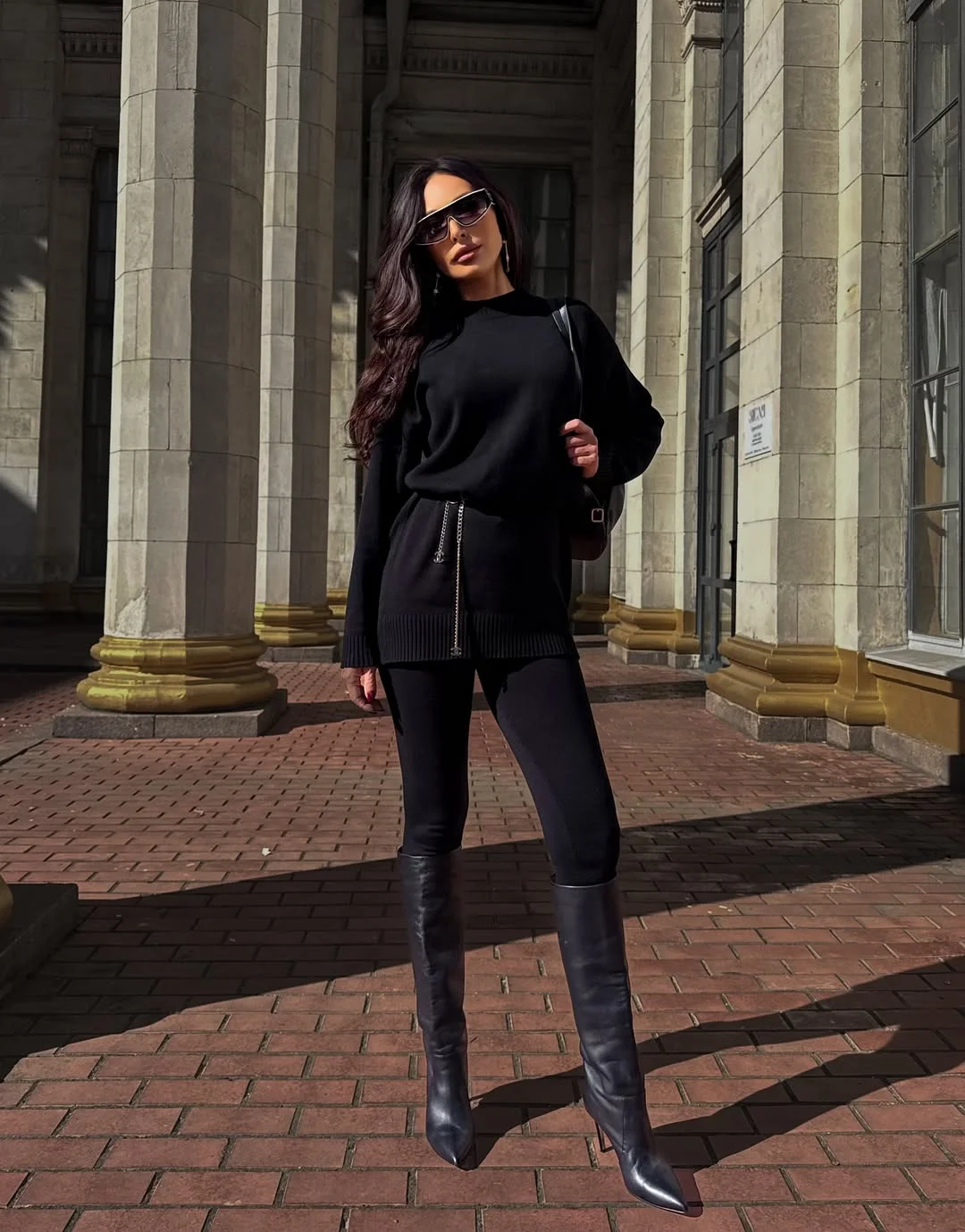 stylish fall outfits with boots and leggings 2026 Monochrome Confidence With Black Knee High Boots