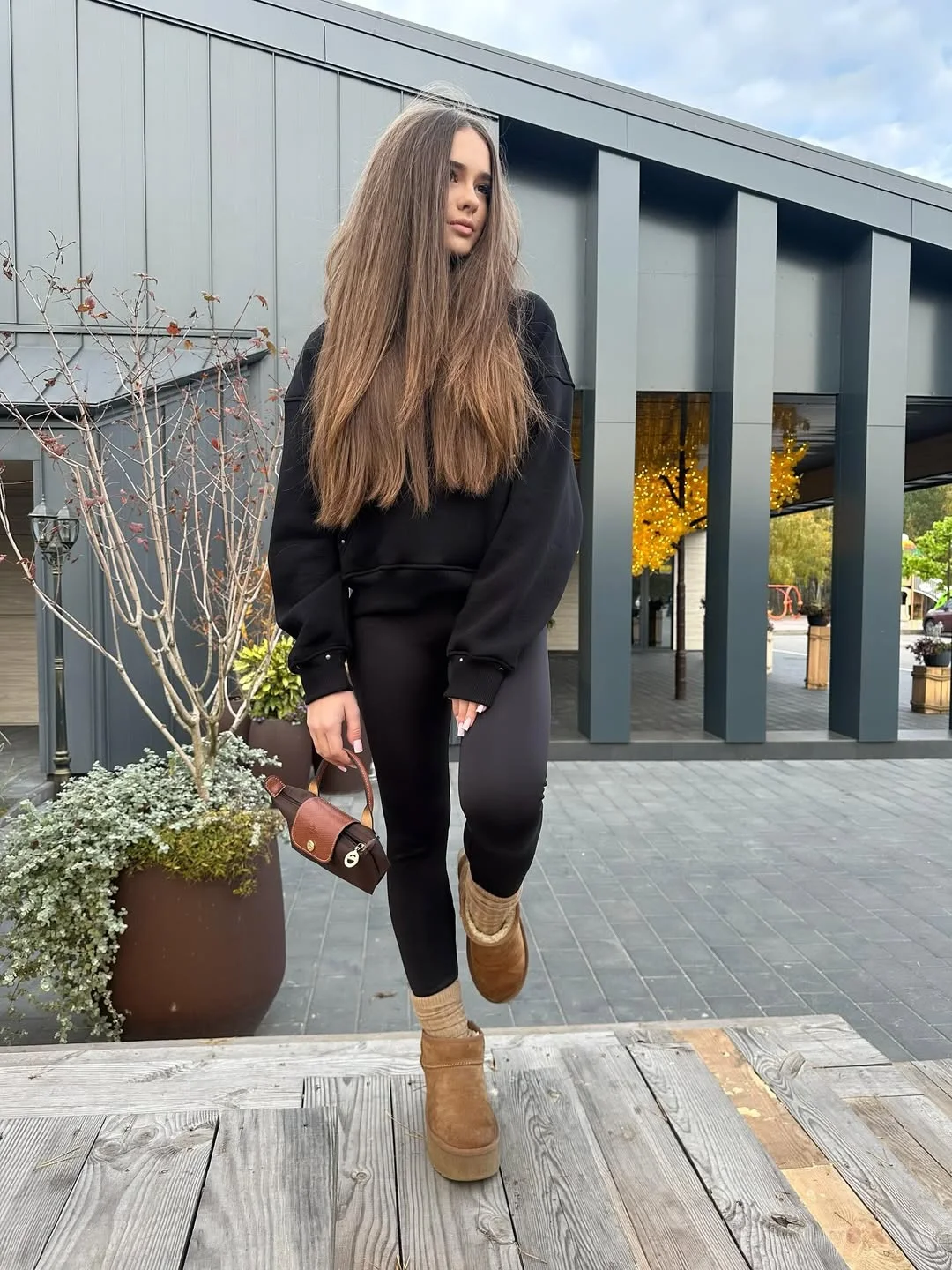 stylish fall outfits with boots and leggings 2026 Cozy Ugg Boots with Black Leggings