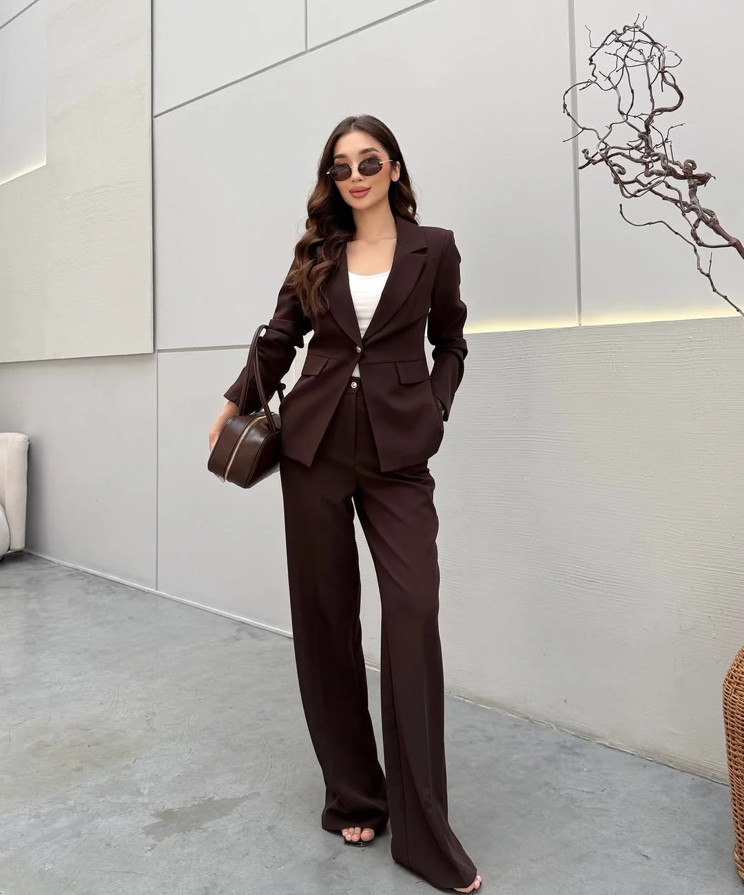 stylish fall smart casual office outfits women 2026 Dark Espresso Suiting That Feels Powerful Yet Effortless