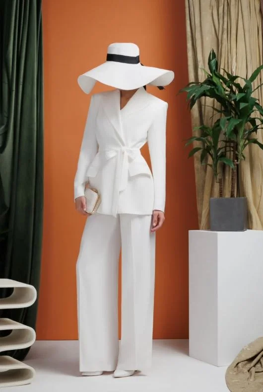 stylish fall smart casual office outfits women 2026 Monochrome White Power Dressing for a Sophisticated Office