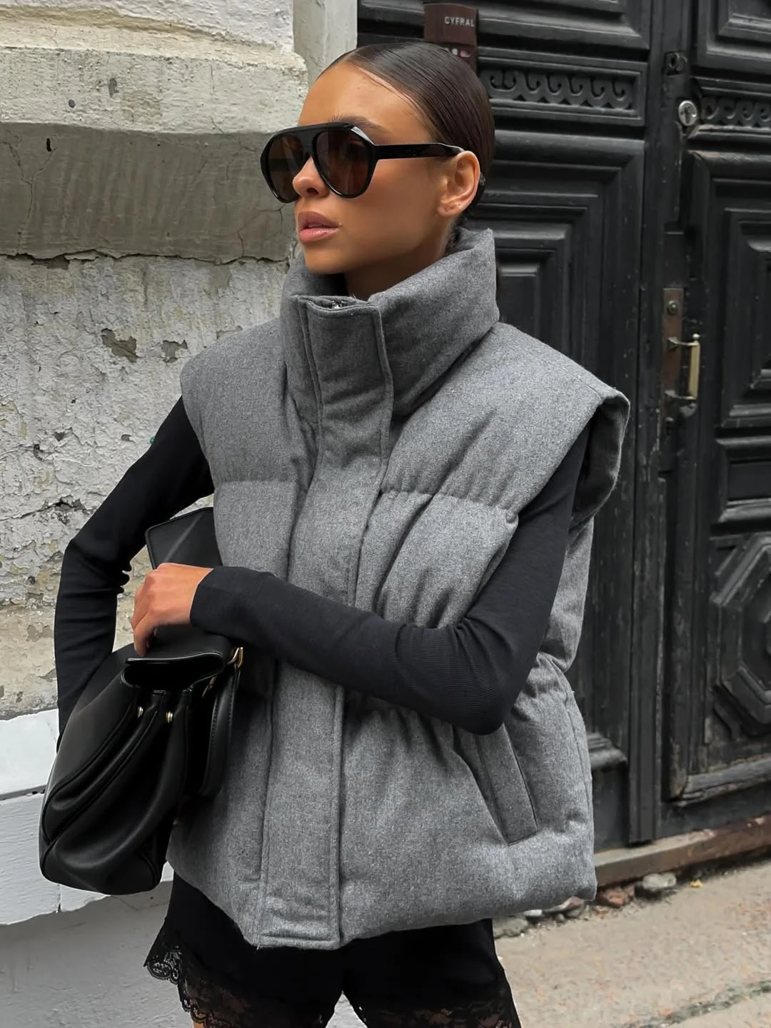 stylish fall vest outfits for women 2026 City Minimalism in Charcoal Layers