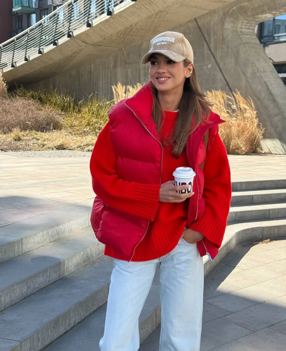 stylish fall vest outfits for women 2026 Bold Red Layers for Chilly Days