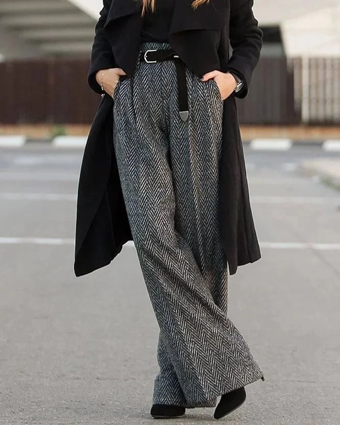 trendy chic fall outfits pants 2026 Tailored Herringbone Trousers for a Sharp Fall Statement