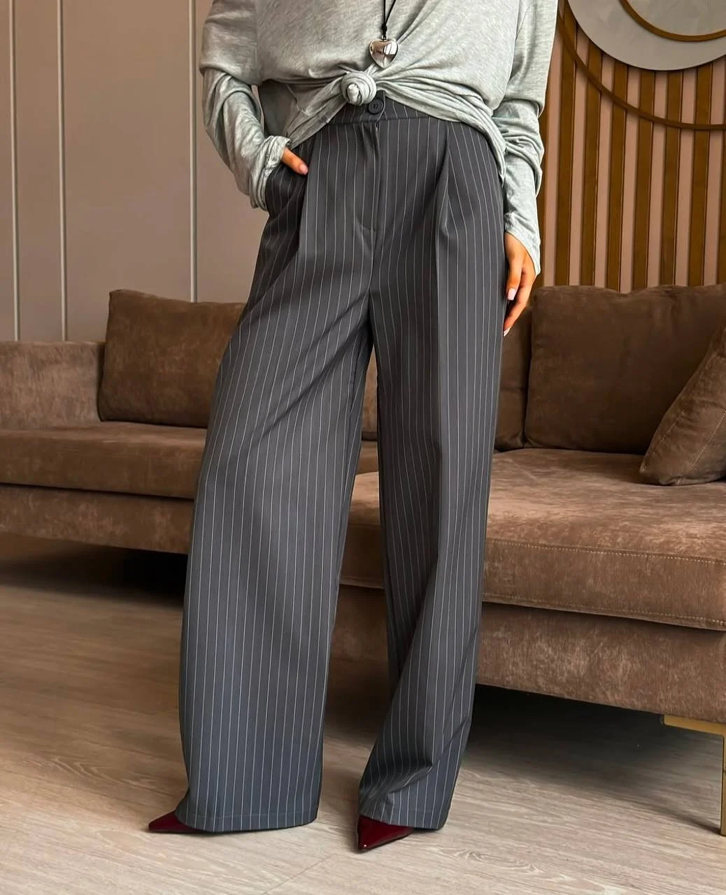 trendy chic fall outfits pants 2026 Relaxed Pinstripe Trousers for Effortless Fall Days