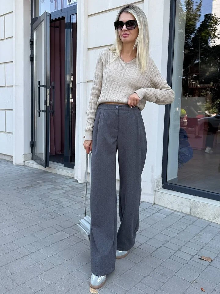 trendy chic fall outfits pants 2026 Cozy Knitwear and Wide-Leg Elegance