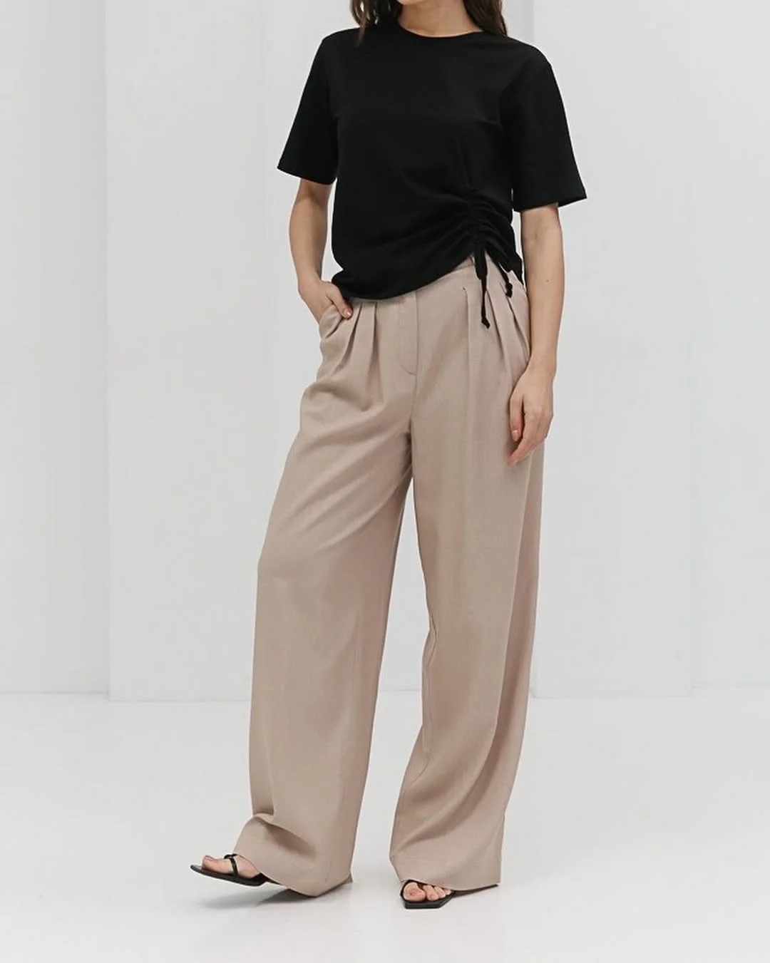 trendy chic fall outfits pants 2026 Relaxed Beige Trousers with Minimalist City Energy