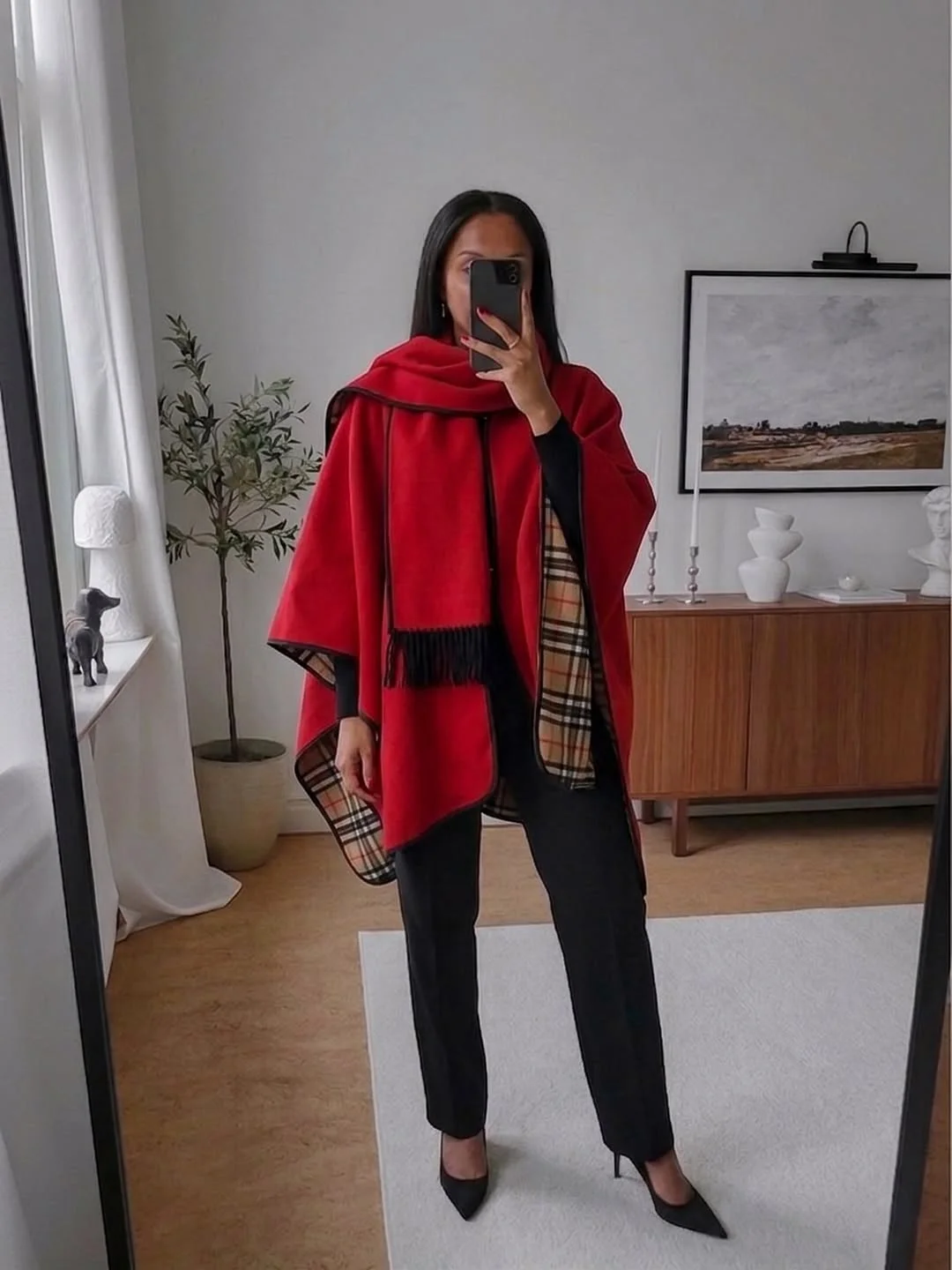 trendy fall 2026 outfits for black women Bold Red Layers With Timeless Appeal