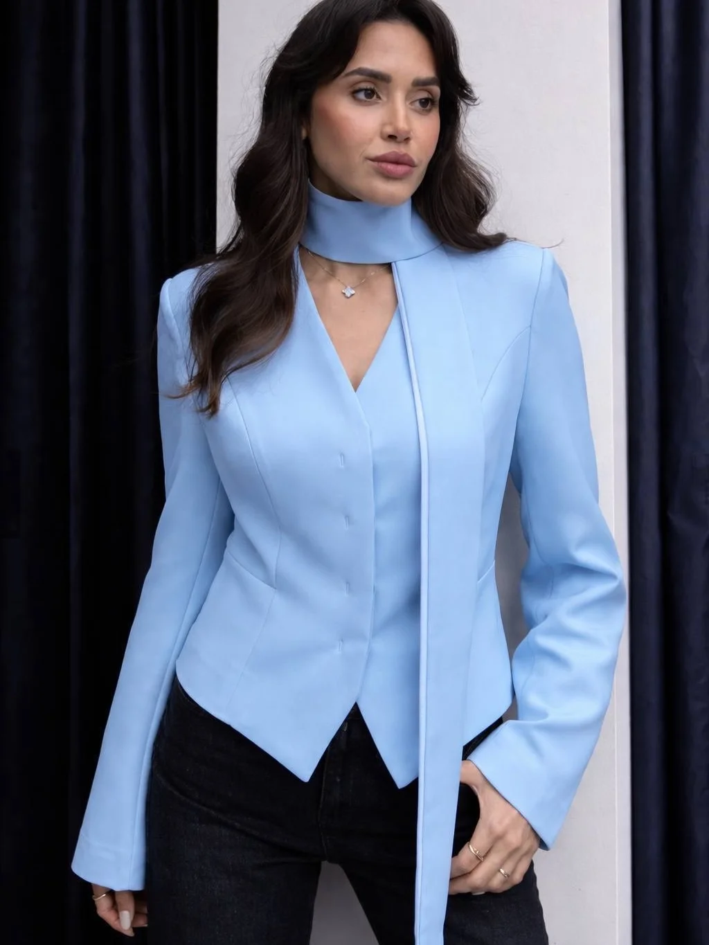 trendy fall fitted blazer outfit 2026 Powder Blue Precision With Modern Elegance