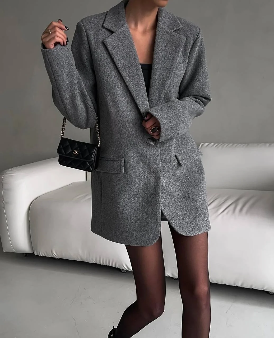 trendy fall fitted blazer outfit 2026 Oversized Gray Blazer Meets Minimalist Fall Glamour