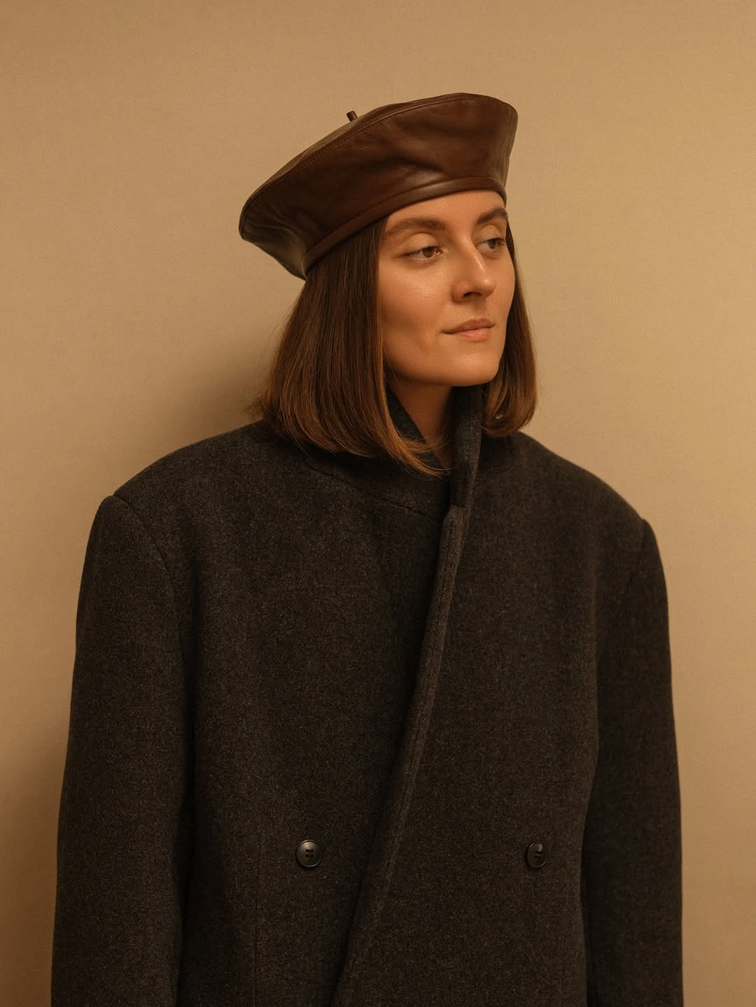 beret fall outfit 2026 Chocolate Brown Leather Brings the Beret Into a Modern Era
