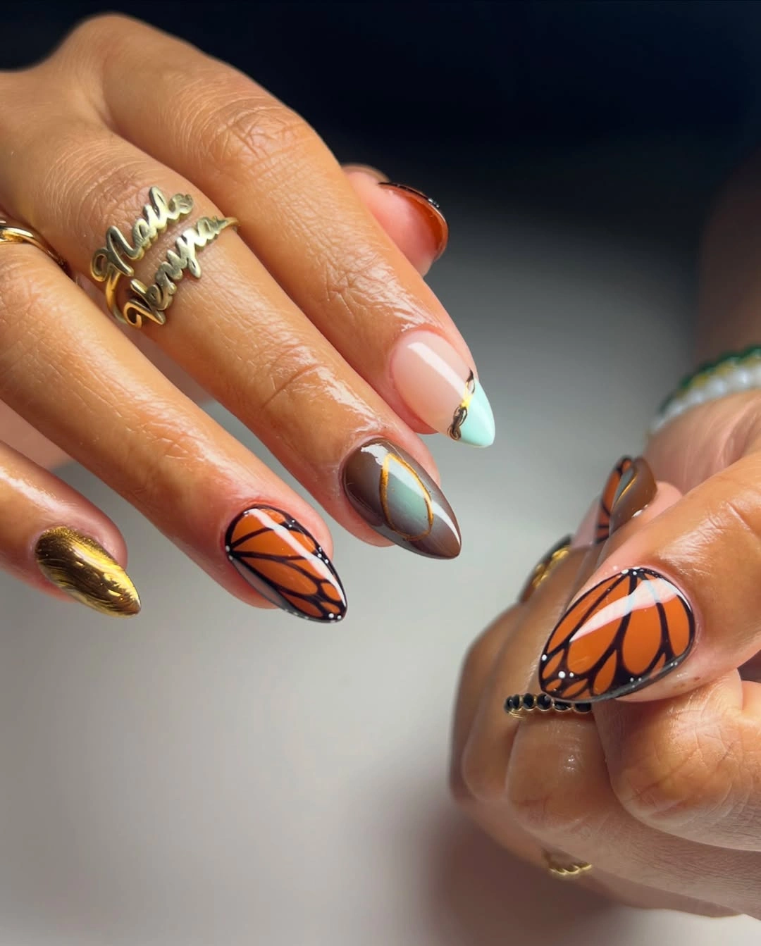 chic fall almond nails 2026 Monarch Wings With Earthy Autumn Tones