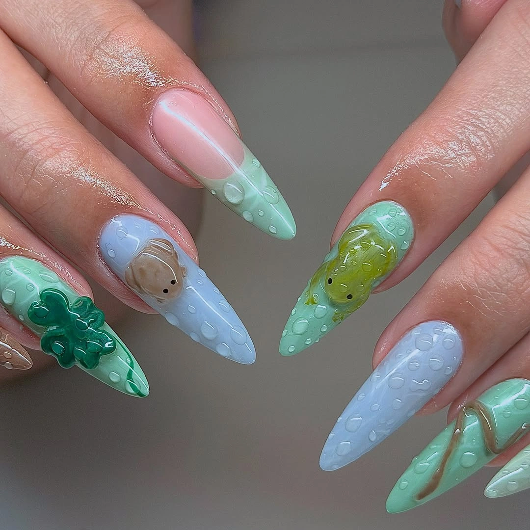 chic fall almond nails 2026 Playful Dew Drop Garden Nails