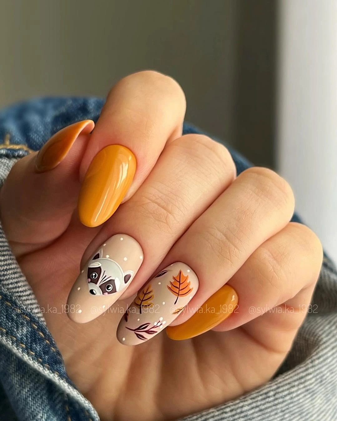 chic fall almond nails 2026 Playful Woodland Autumn Charm