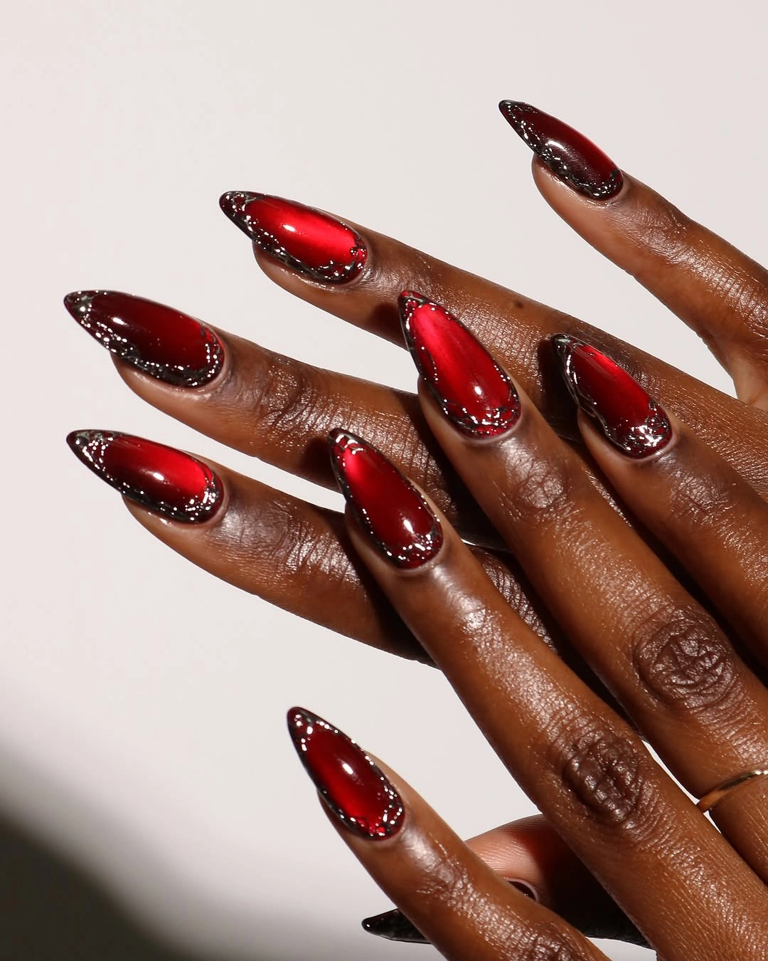 chic fall red nails 2026 Dark Cherry Glass Nails That Glow From Within