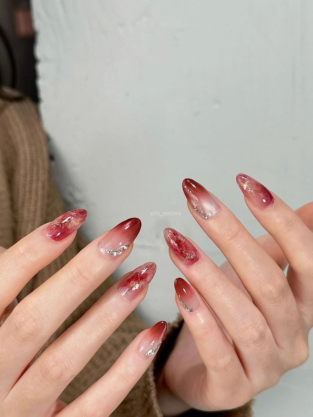 chic fall red nails 2026 Soft Cranberry Ombre With Delicate Sparkle