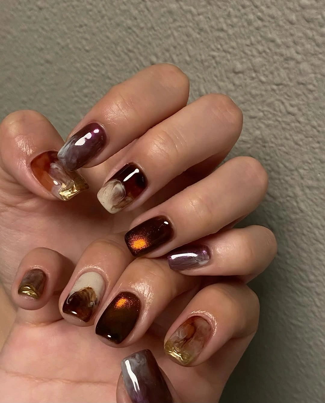 chic september nails color 2026 Smoky Marble In Chocolate Tones