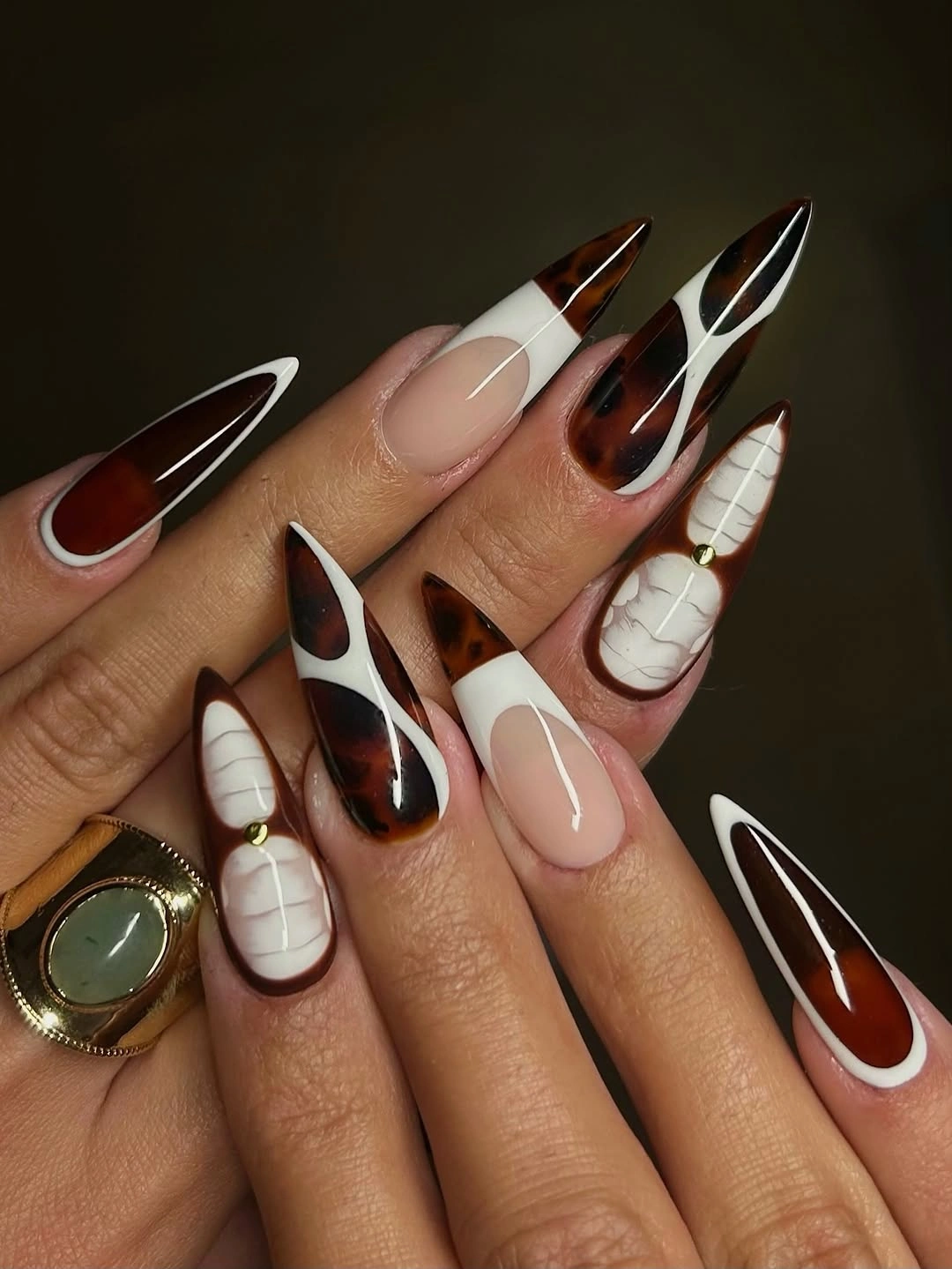 chic september nails color 2026 Graphic Tortoiseshell French With Modern Lines