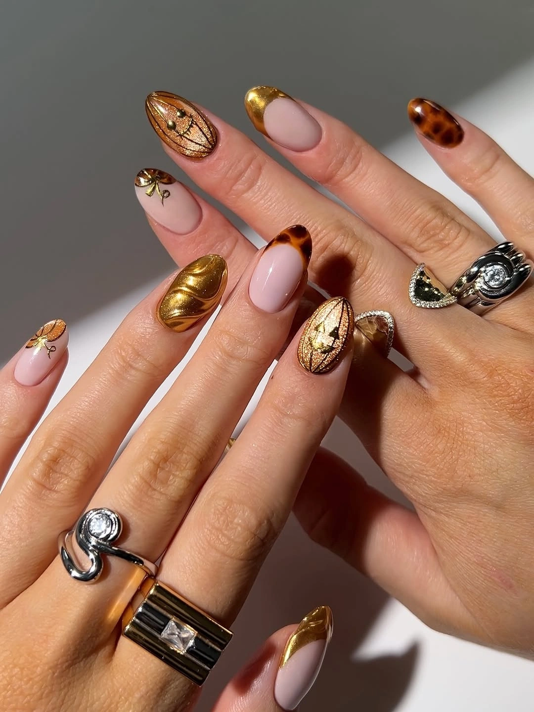 chic september nails color 2026 Golden Chrome And Tortoiseshell Accents