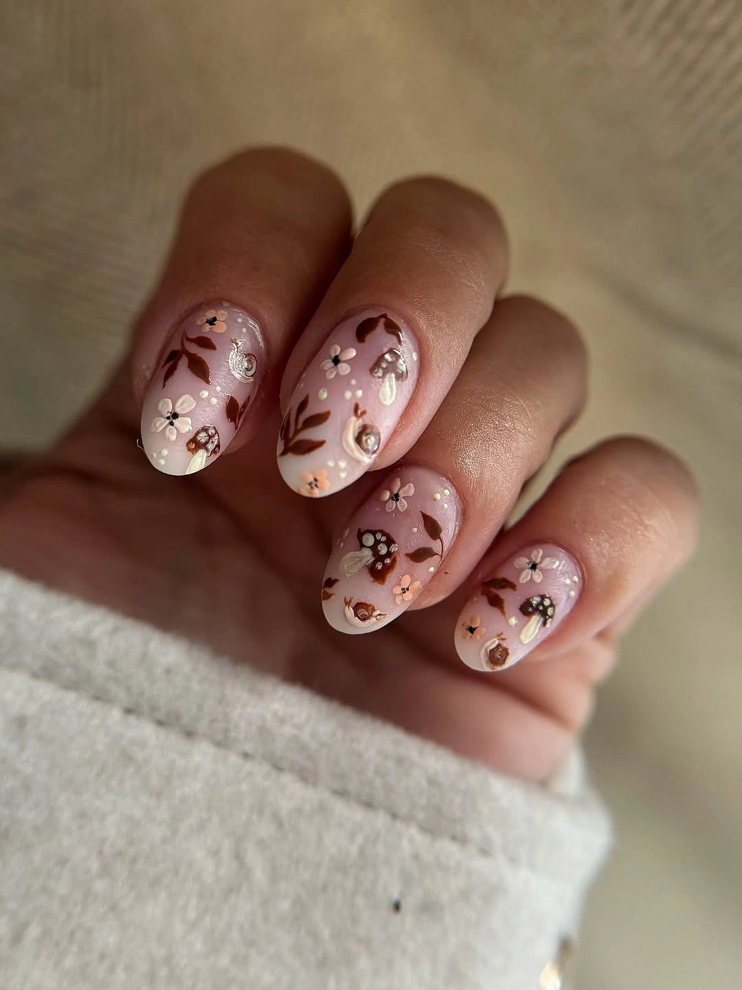 chic september nails color 2026 Delicate Woodland Floral Details