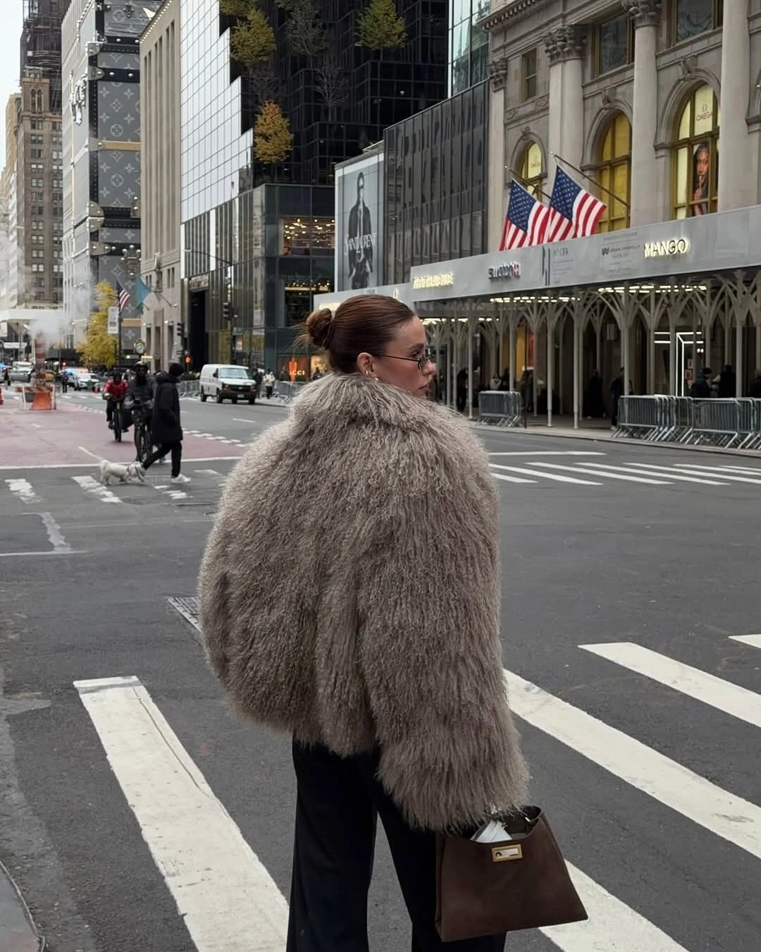 chic shaggy jacket Soft Taupe Texture Meets City Street Style