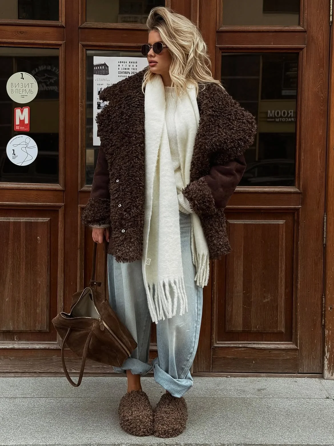 chic shaggy jacket Rich Chocolate Layers With Cozy Winter Charm