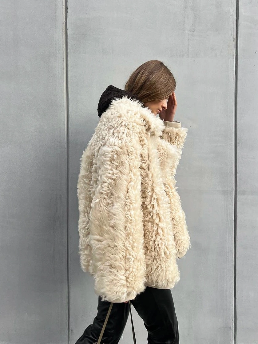 chic shaggy jacket Minimalist Styling With Curly Faux Fur