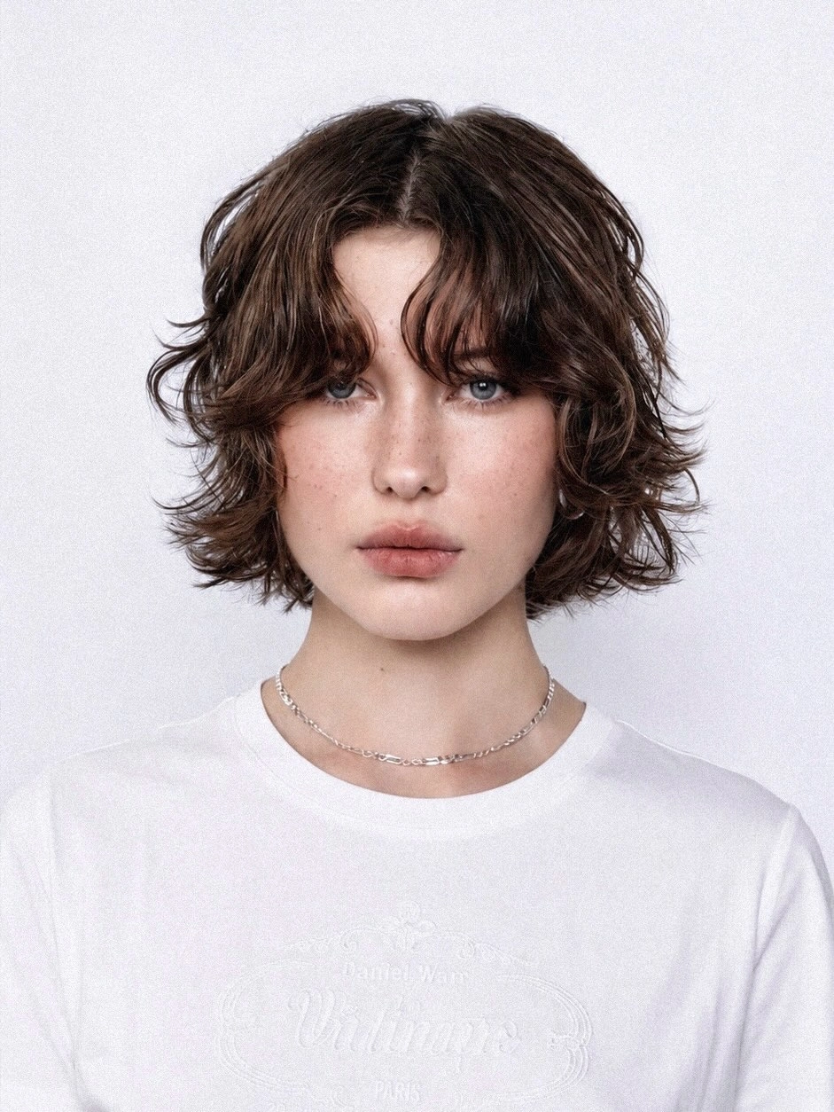 chic short bobbed hairstyle Modern Shaggy Bob With Airy Bangs