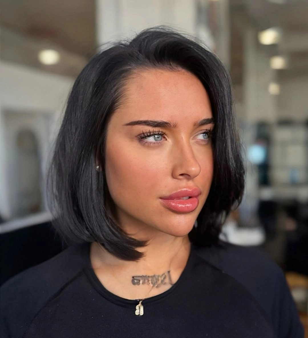 chic short bobbed hairstyle Sleek Jet Black Bob With Soft Curves