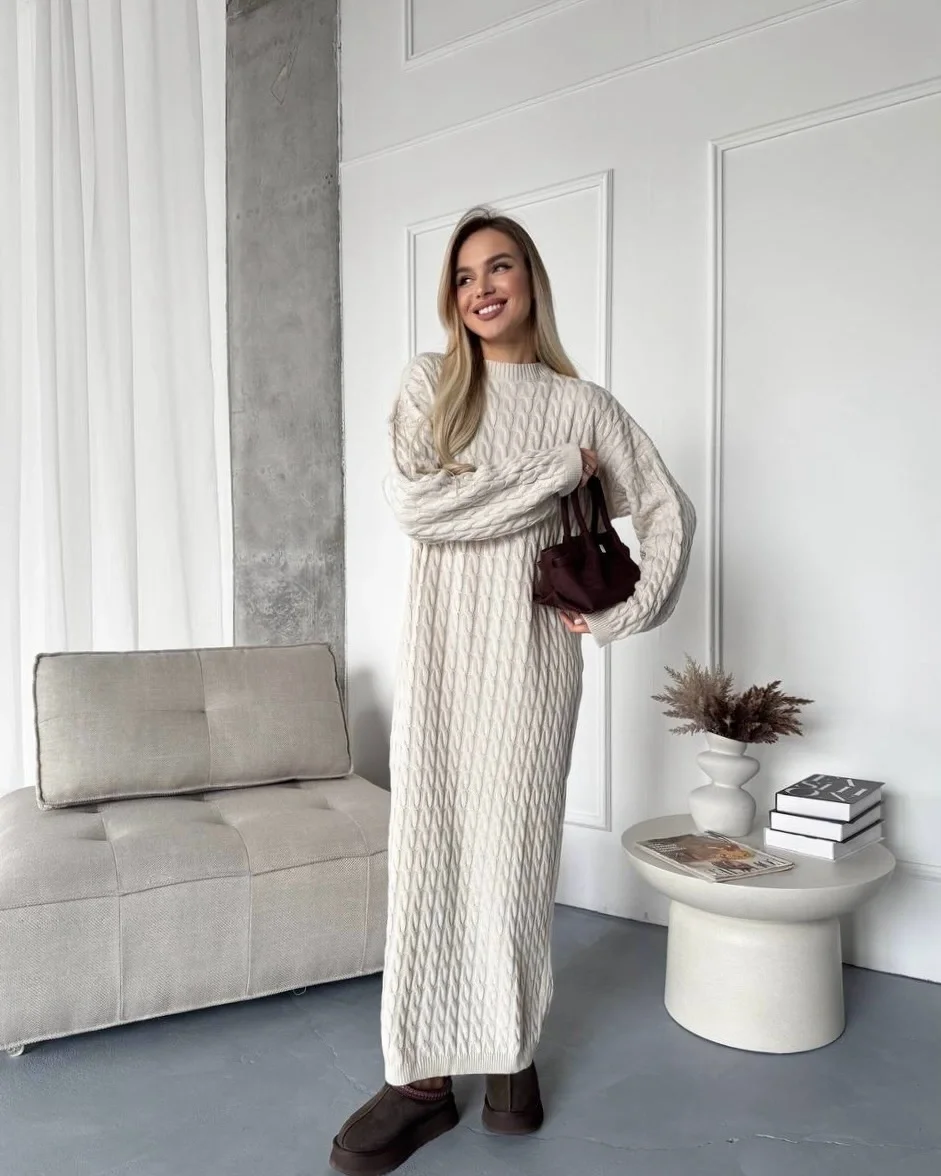 church outfit fall 2026 Cable Knit Maxi Dresses That Wrap You in Autumn Comfort
