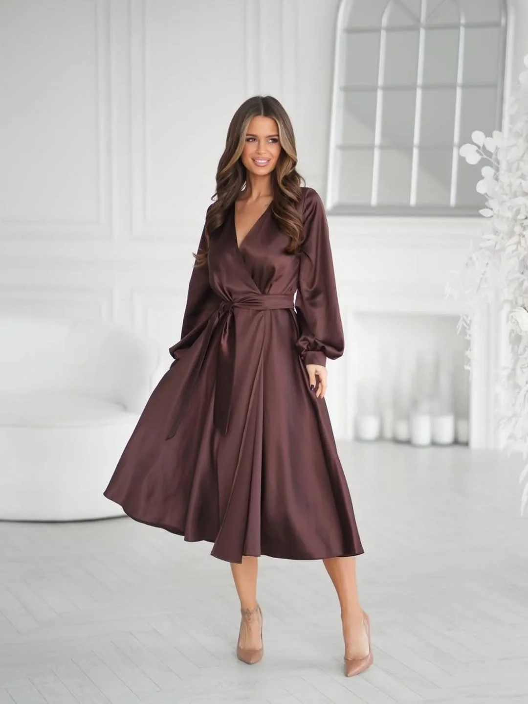 church outfit fall 2026 Rich Espresso Satin Adds Soft Glamour Without Overdoing It