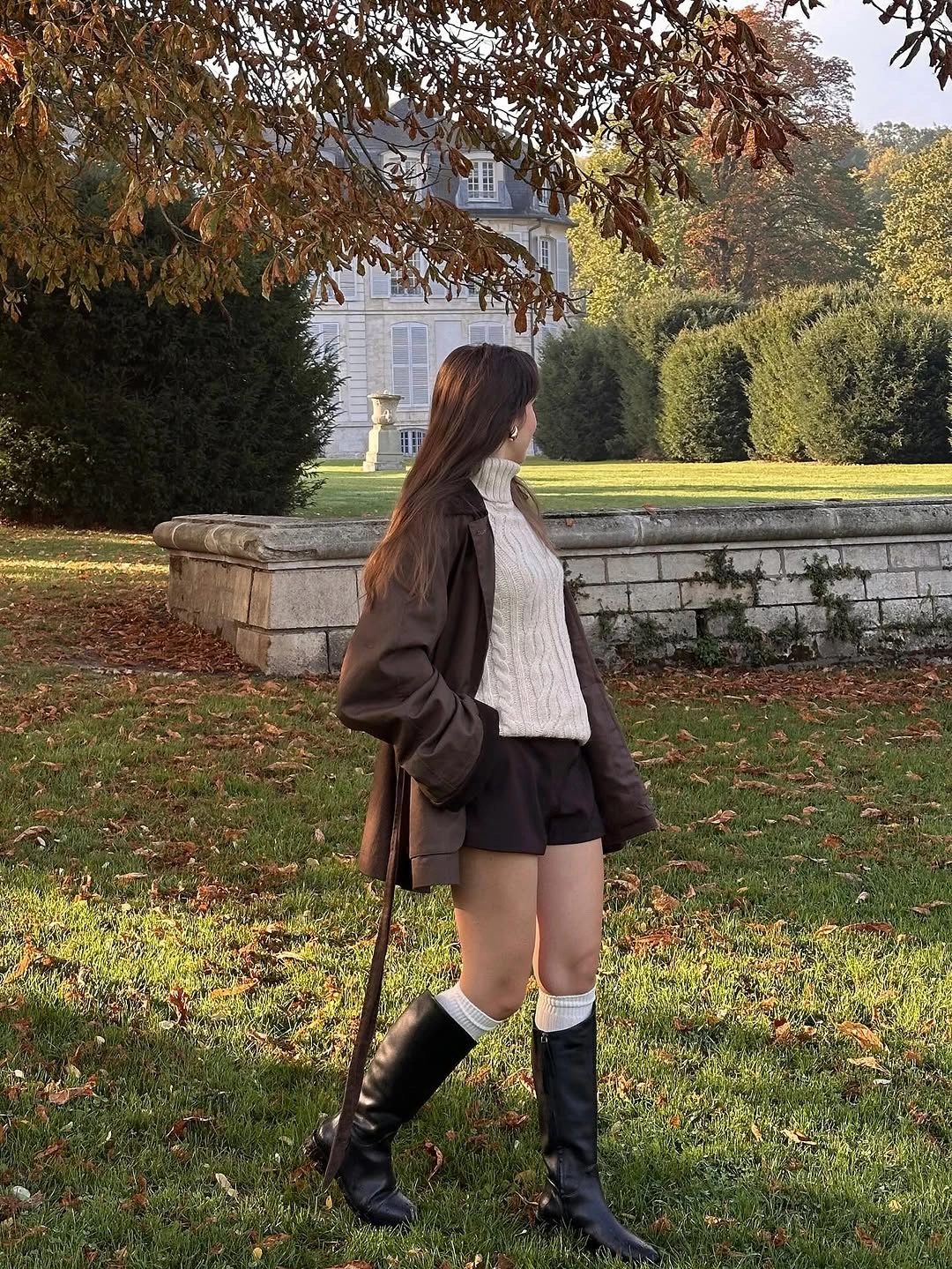 classic fall outfits 2026 Chocolate Layers With Knee-High Boots