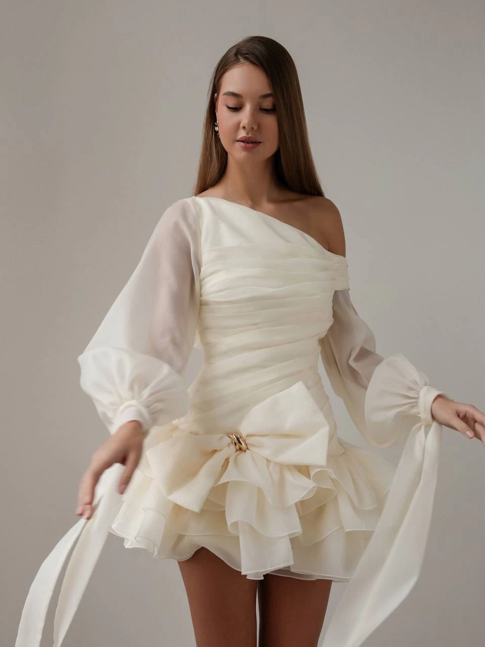 classic fall outfits 2026 Soft Ivory Dress With Romantic Details