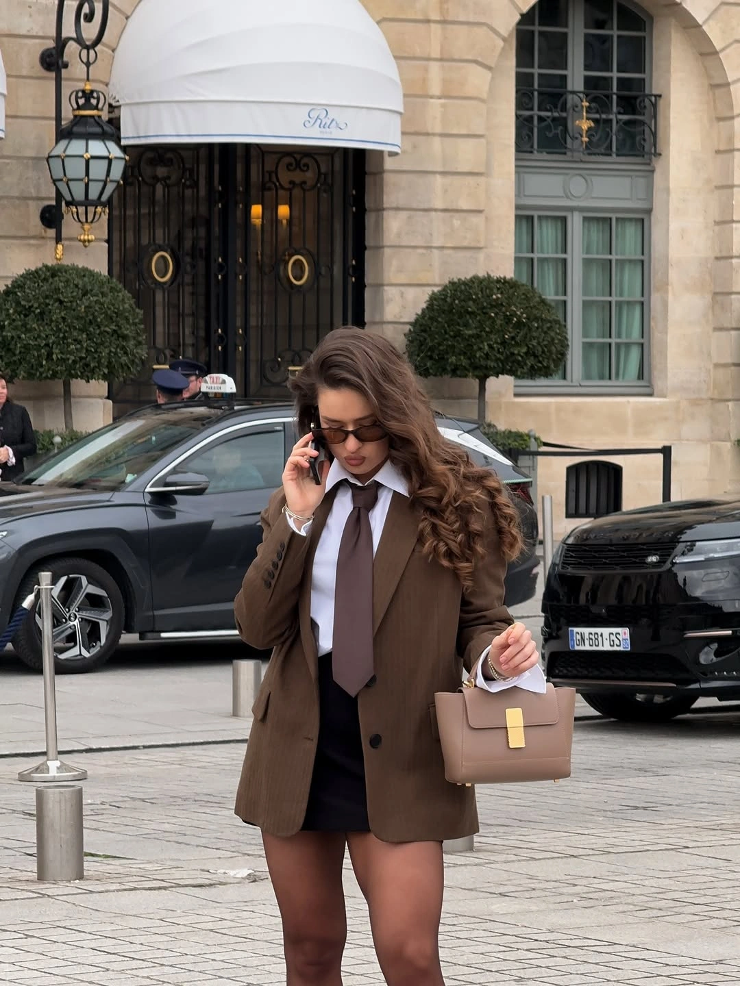 classic fall outfits 2026 Chocolate Blazer And Tie With A Contemporary Twist