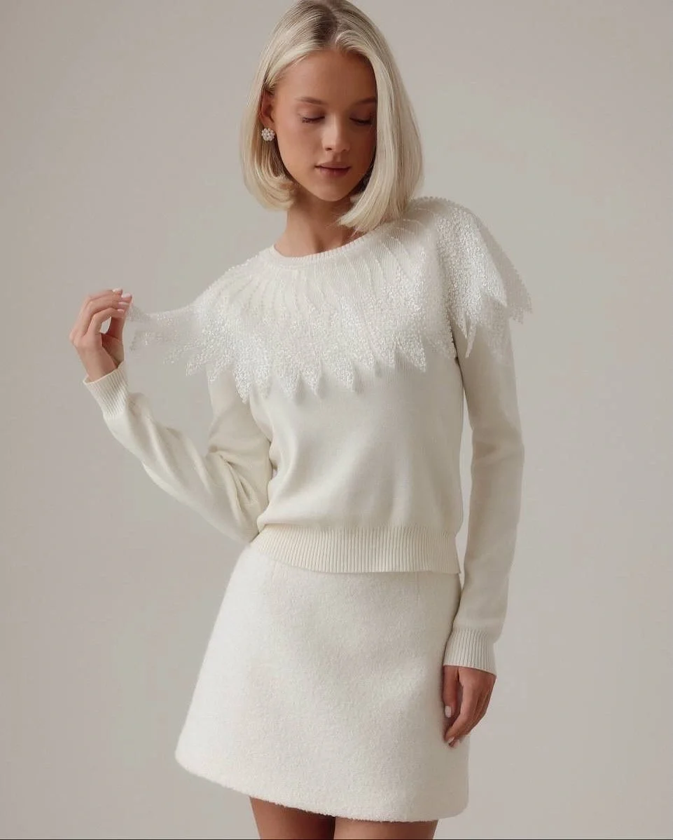 cozy fall outfits 2026 Soft Winter White Knit Set