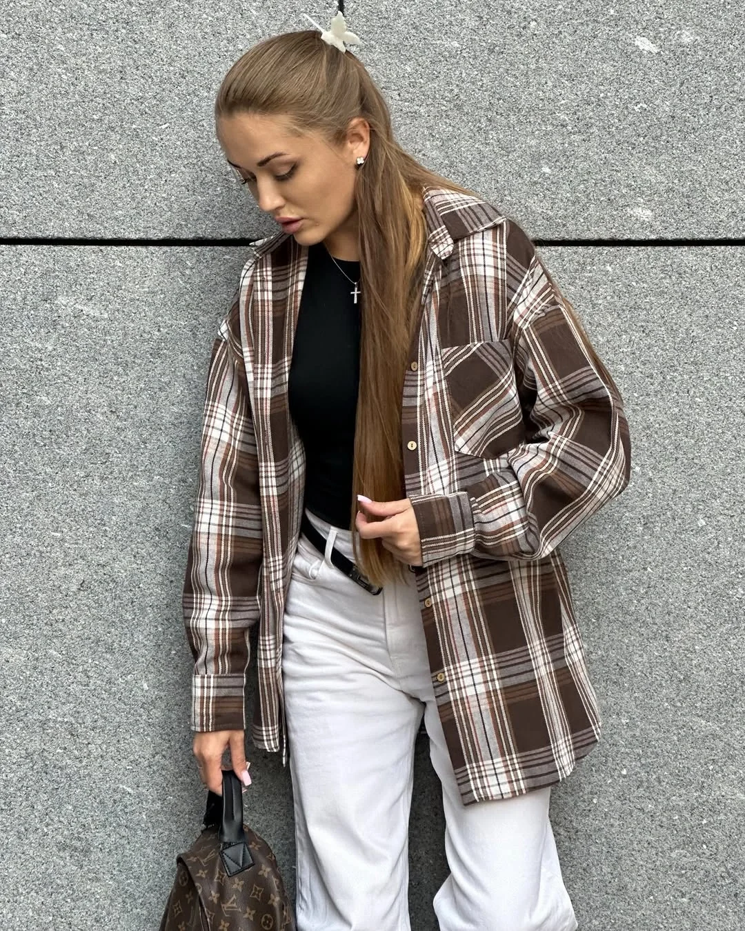 cozy fall outfits 2026 Relaxed Brown Plaid Layering