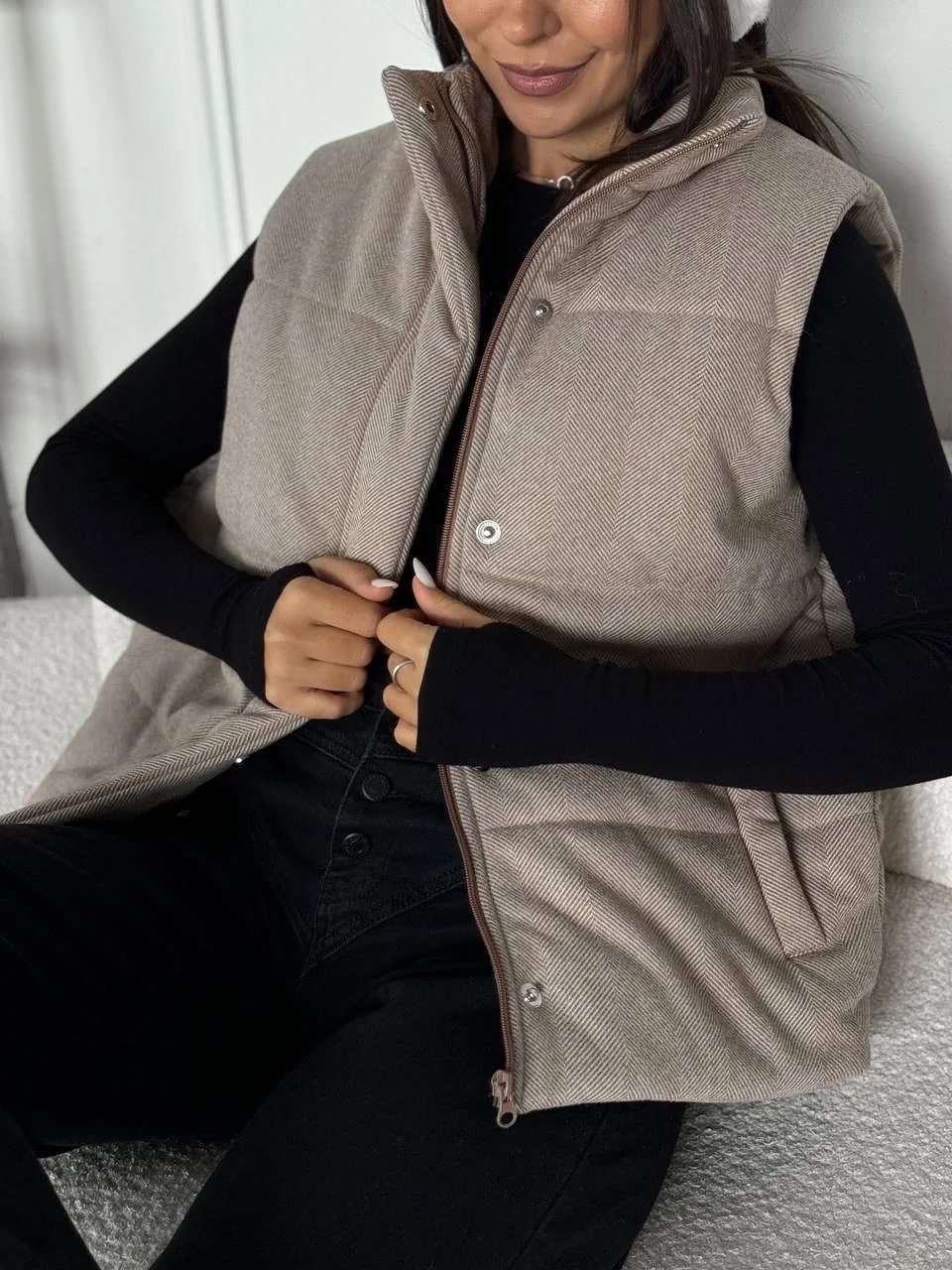 cozy fall outfits 2026 Neutral Puffer Vest And Monochrome Comfort
