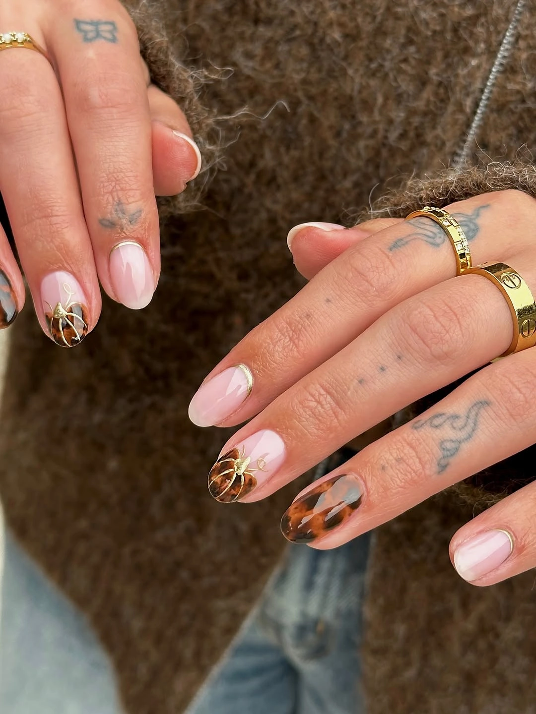 creative fall medium nail ideas 2026 Elegant Pumpkin And Tortoiseshell Fall Nails