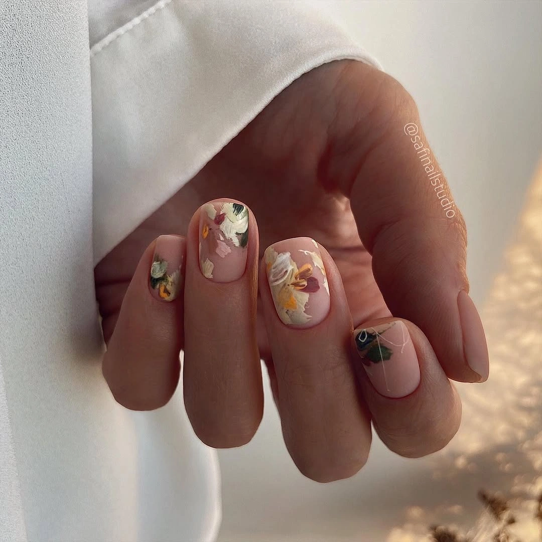 creative fall nail art 2026 Painterly Autumn Floral Nails