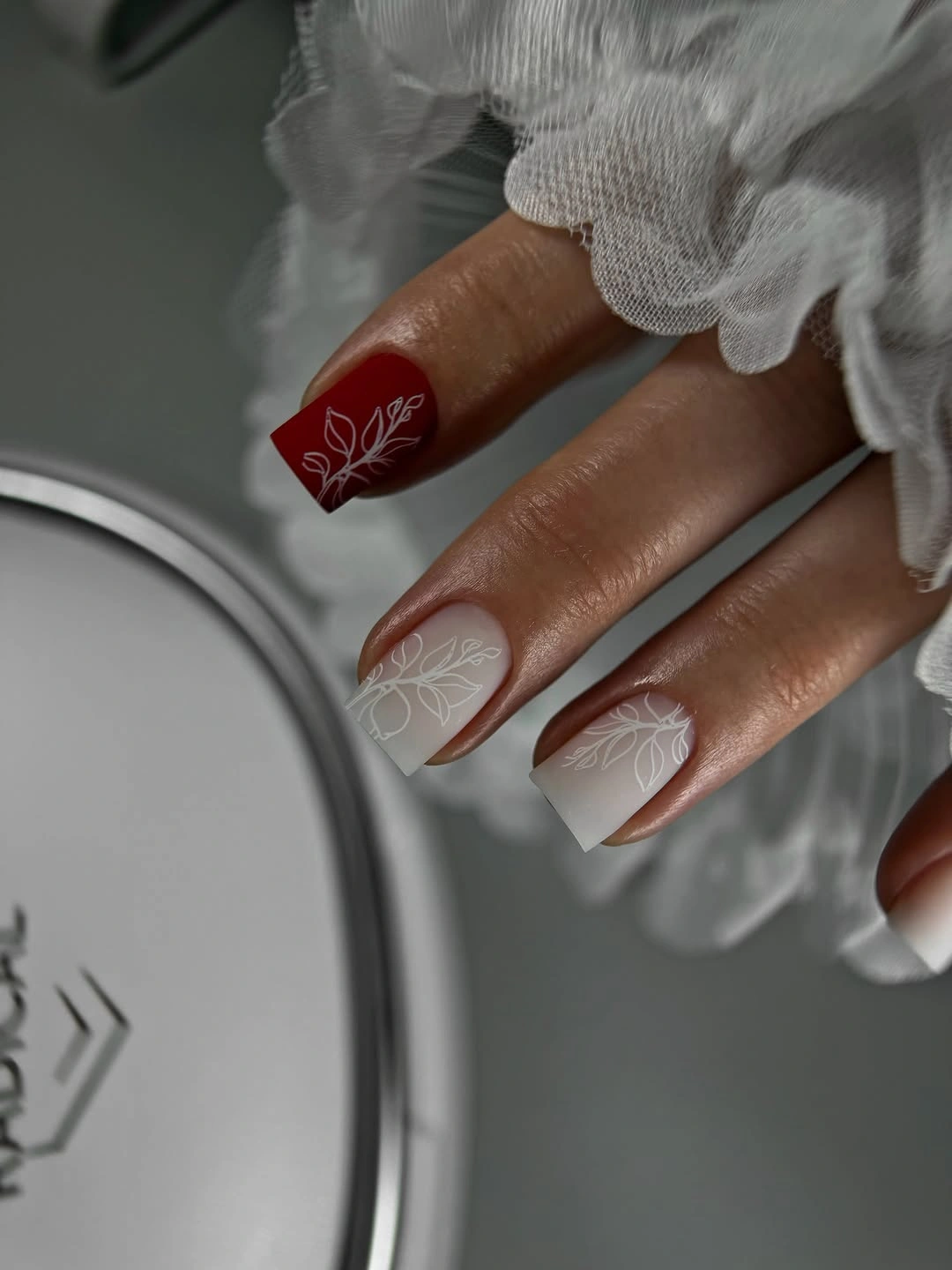 creative fall nail art 2026 Minimal White Botanical Autumn Square Nails