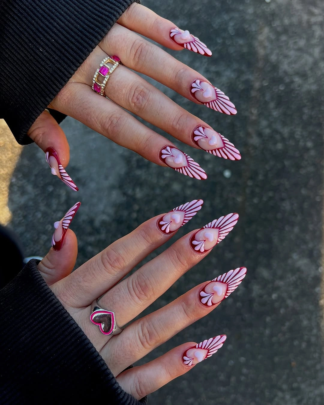 creative september nail art ideas 2026 Romantic Berry Hearts for a Soft September Statement