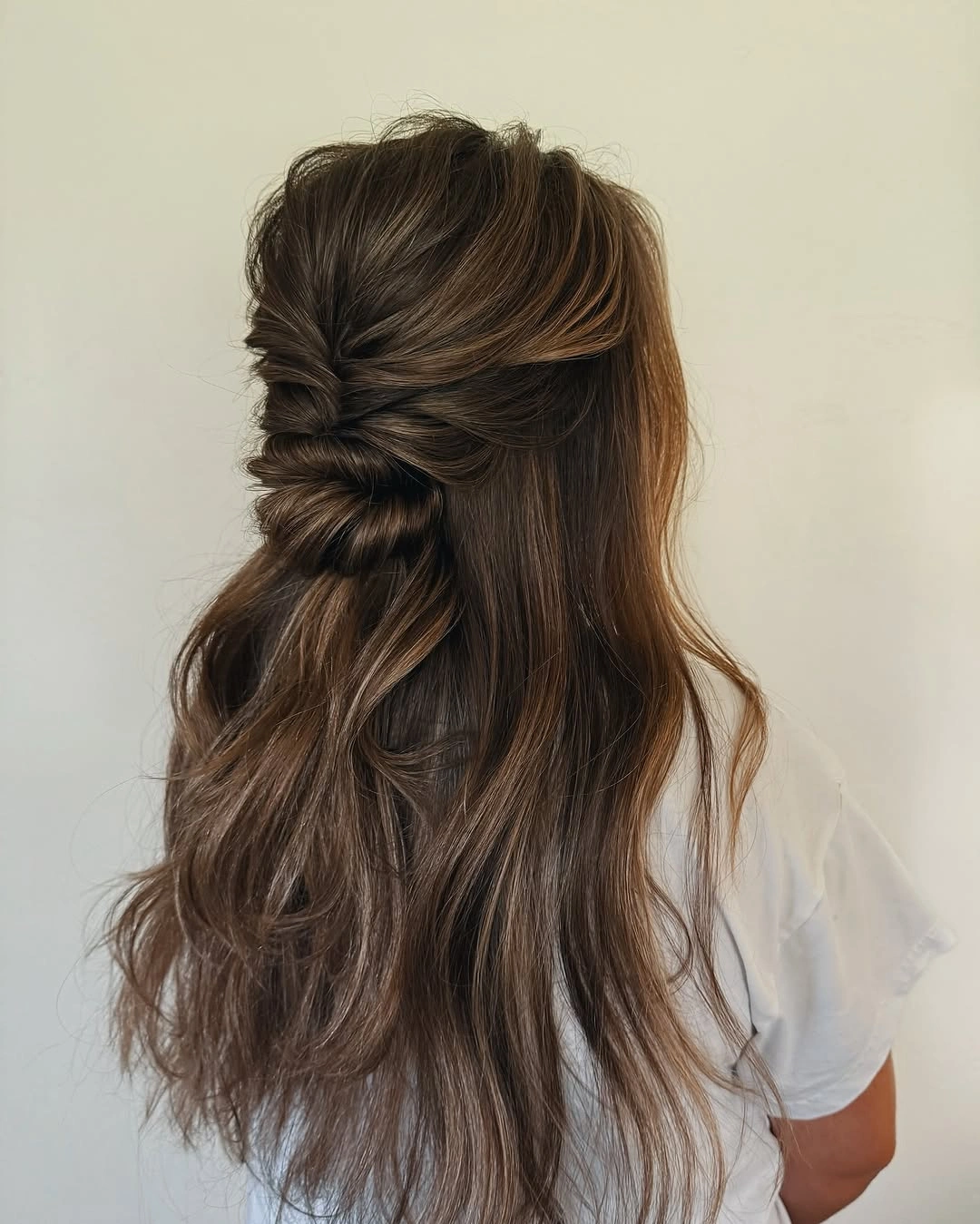 cute fall hairstyles for office 2026 Twisted Half Up Style For Long Office Days