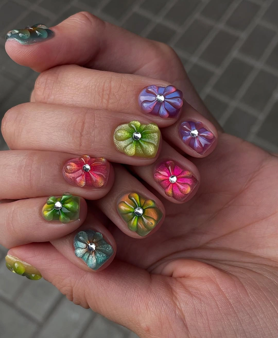 elegant fall short nails 2026 Colorful Floral Autumn Art