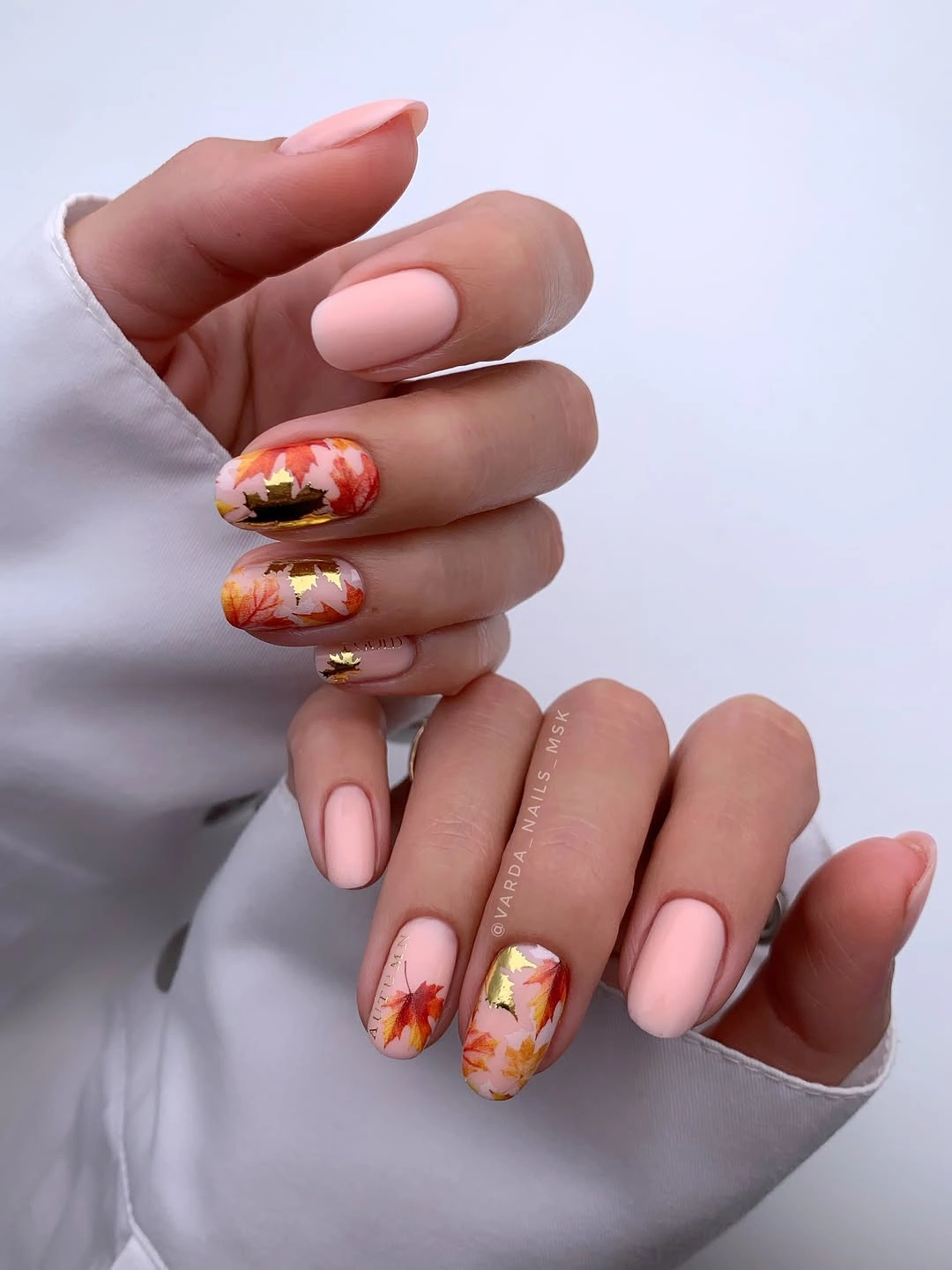 elegant fall short nails 2026 Blush Autumn Leaves